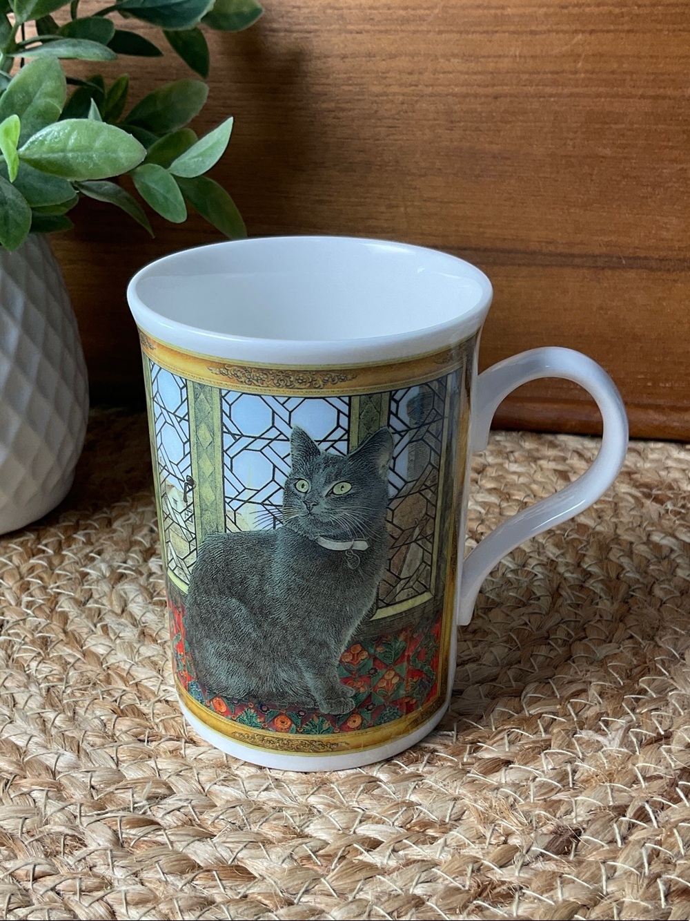 Crown Trent Fine Bone China Grey Cat Mug Made in England Collectible Coffee Cup